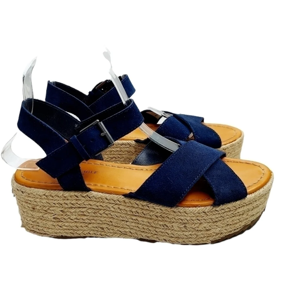 American Eagle Women's Size 9 Espadrille Sandal Platform Strappy Navy Suede EUC - Picture 12 of 13